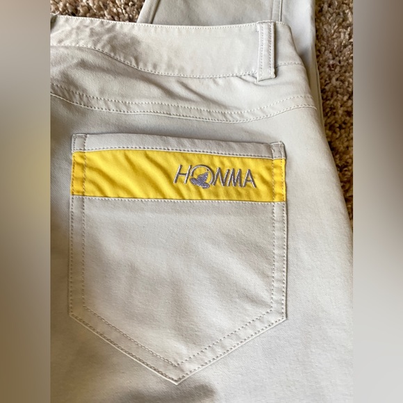 HONMA golf Pants in light grey and yellow. Super Lightweight. Women's M. skinny. - Picture 8 of 10